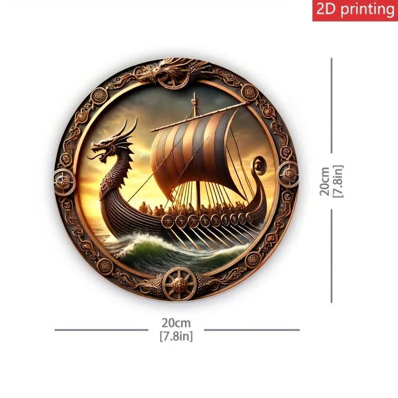1 Piece 2D Viking Tap Ship Logo Wooden Disc 8 Inch For Bedroom Living Room Home Restaurant Bar Coffee Shop Garage Room