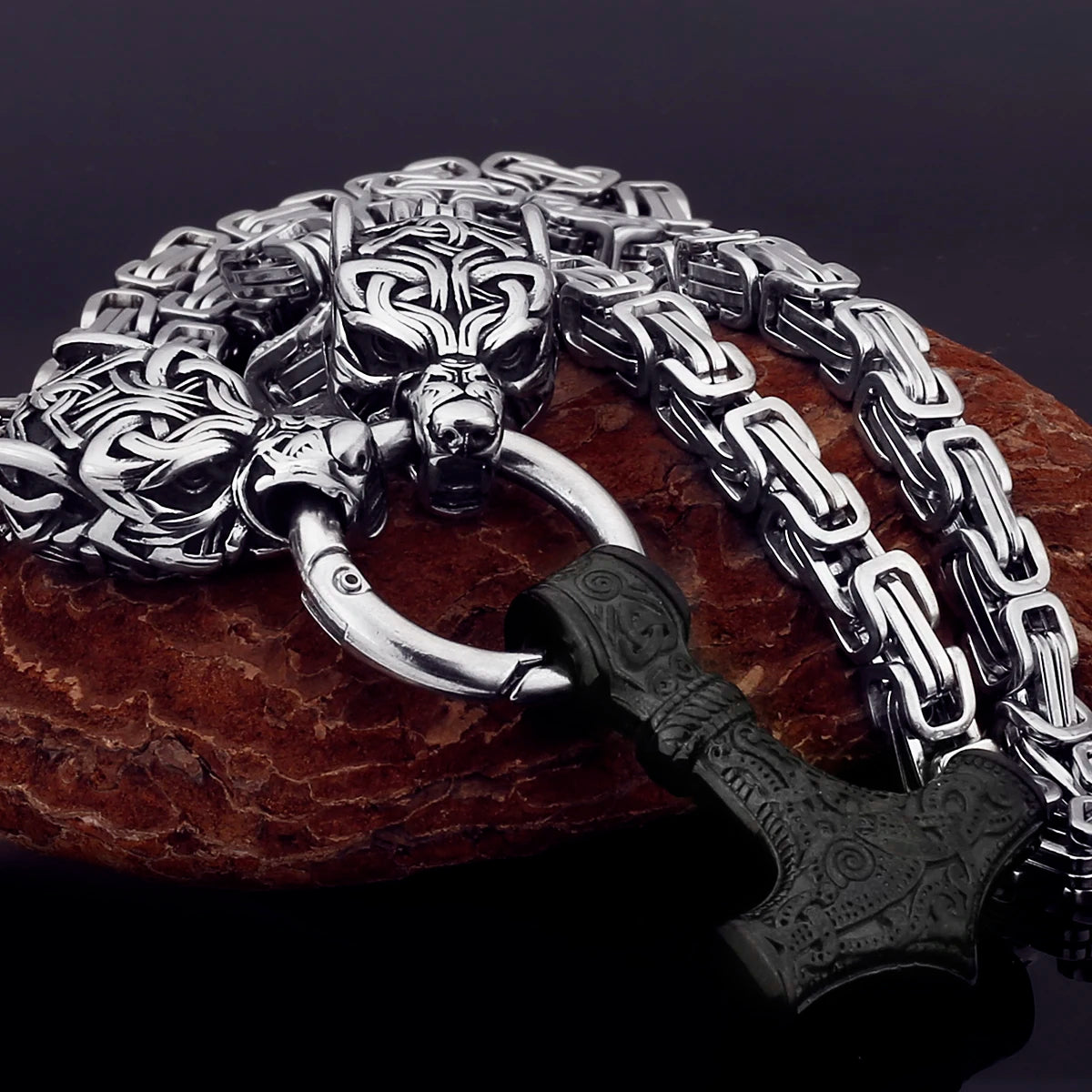 Black Mjolnir Fenrir chain gold silver
