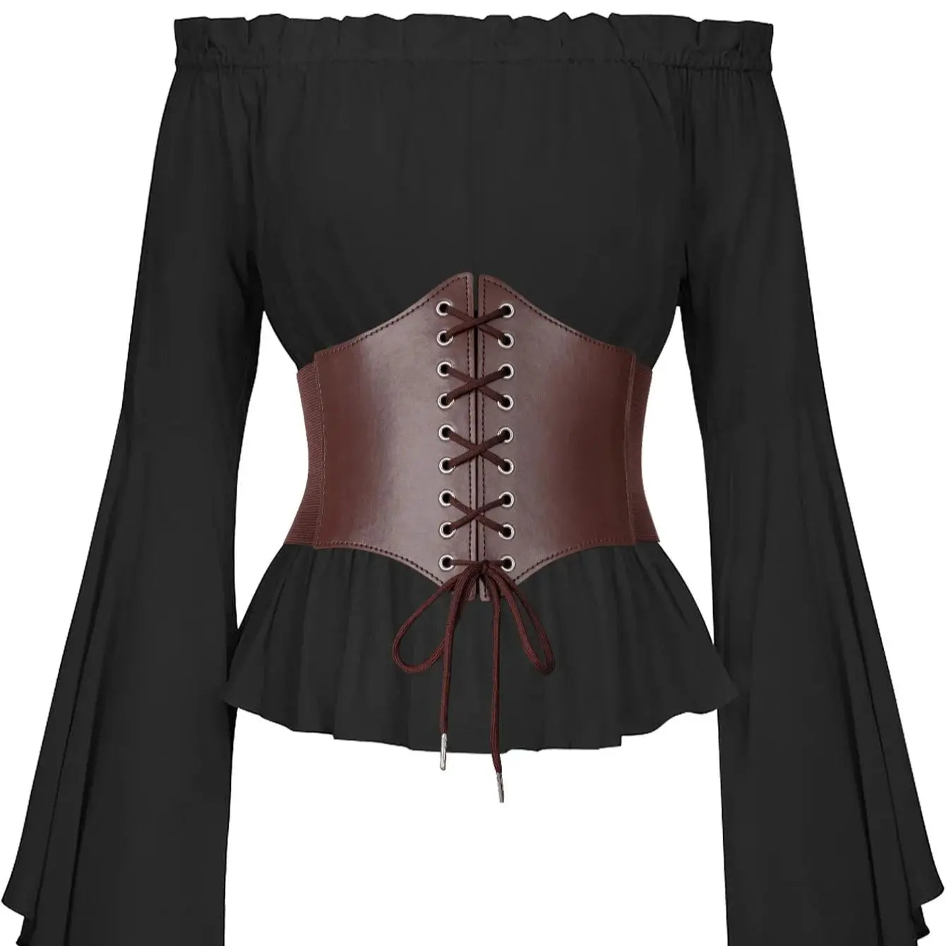 Medieval Waist Belt Brown Elastic Bind Belt Trendy Decoration Women Retro Viking Renaissance Dress Accessory For Cosplay Prop