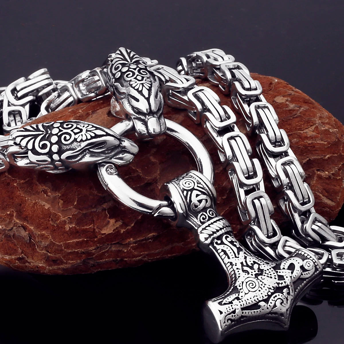 Black Mjolnir Fenrir chain gold silver