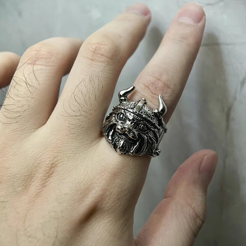 Retro Vikings Cat Ring For Men Silver Color Punk Gothic Adjustable Open Ring Creative Jewelry Unisex Accessories Kitten Gift