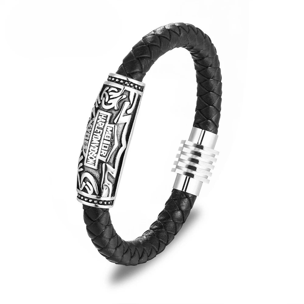 Fashion Bracelet Viking Bracelet For Men Hand Bracelets Woven Stainless Steel Word Bead Jewelry Leather Set Bracelet For Man
