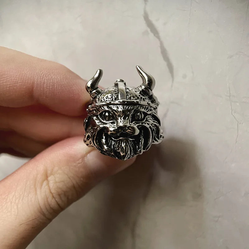 Retro Vikings Cat Ring For Men Silver Color Punk Gothic Adjustable Open Ring Creative Jewelry Unisex Accessories Kitten Gift