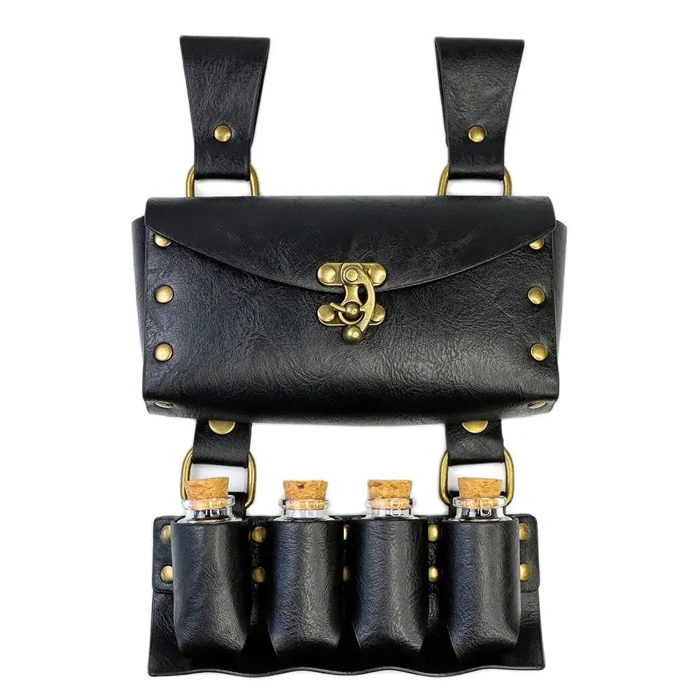 3pcs Medieval Knight Style Renaissance Retro Belt Bag With 4 glass bottles Viking Waist Belt Cosplay Decoration For Halloween