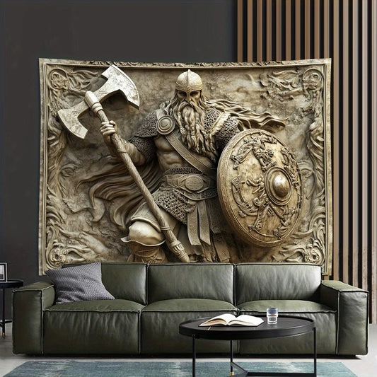 Viking Warrior 3D Embossed Tapestry Norse Myth Art Wall Hanging Living Room Bedroom Office Party Decor Unique Gift Home