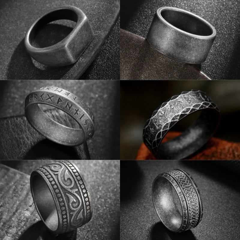 New Vintage Nordic Viking Rune Ring for Men Women Simple Stainless Steel Viking Odin Letter Ring Retro Amulet Jewelry Gifts
