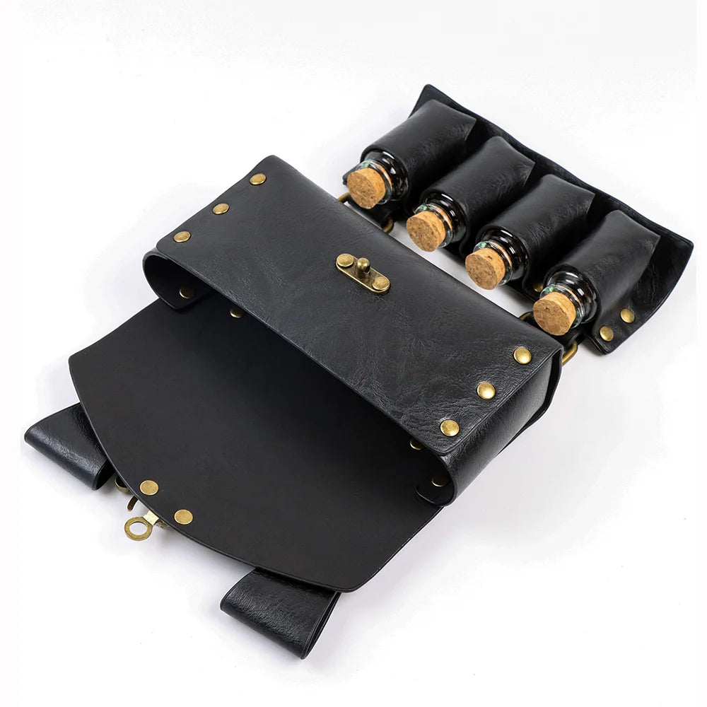 3pcs Medieval Knight Style Renaissance Retro Belt Bag With 4 glass bottles Viking Waist Belt Cosplay Decoration For Halloween