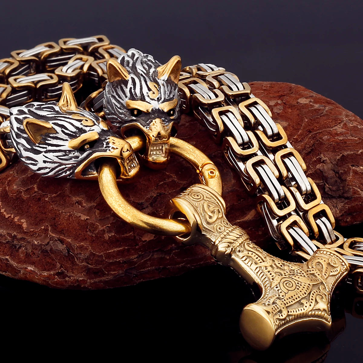 Black Mjolnir Fenrir chain gold silver