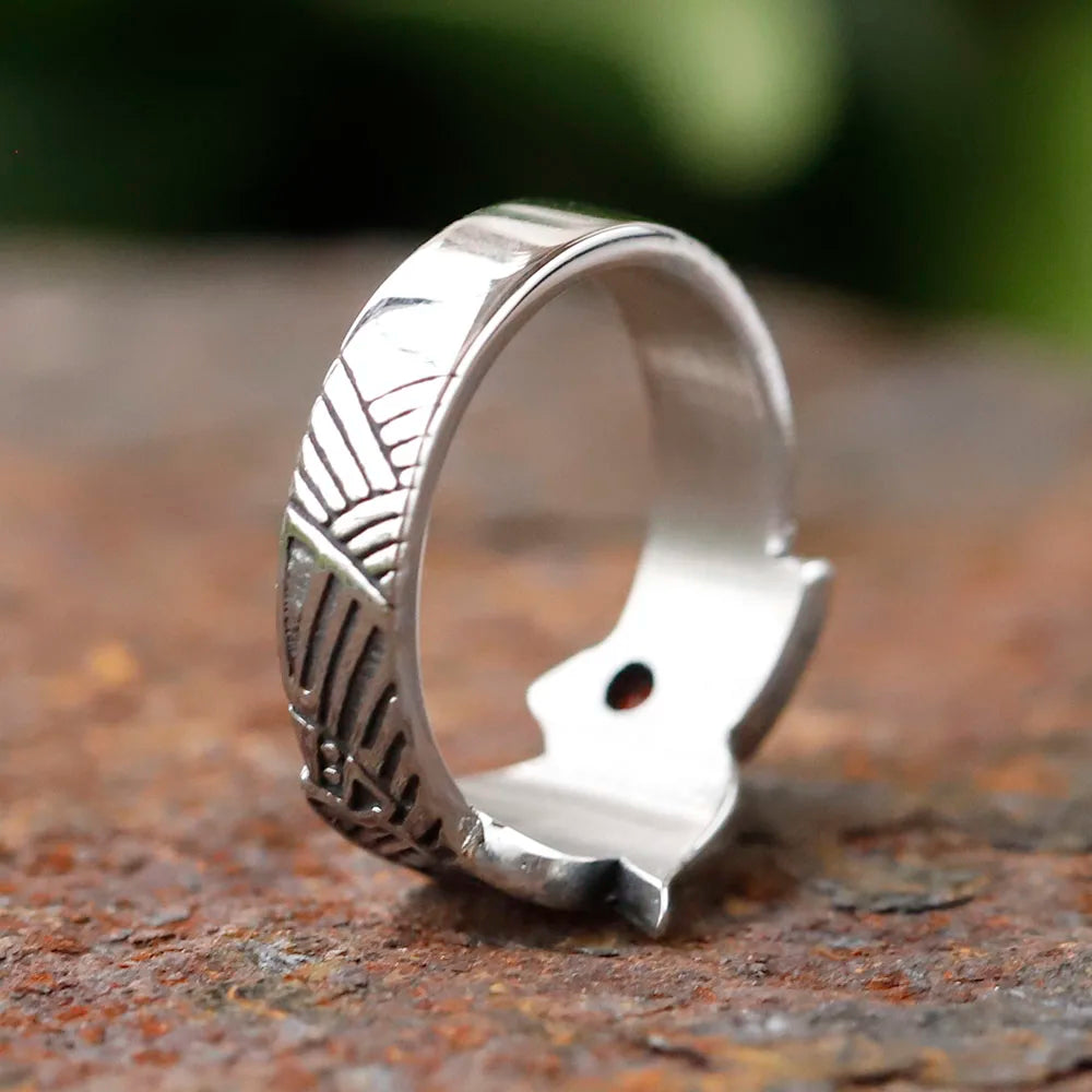 2024 new Stainless Steel Viking  Dragon Ring with Red zircon Men's Fashion Vintage Animal Dragon Ring Viking Jewelry Gift