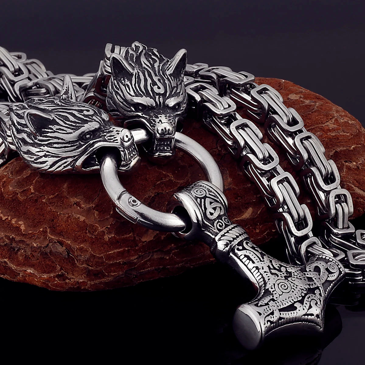 Black Mjolnir Fenrir chain gold silver