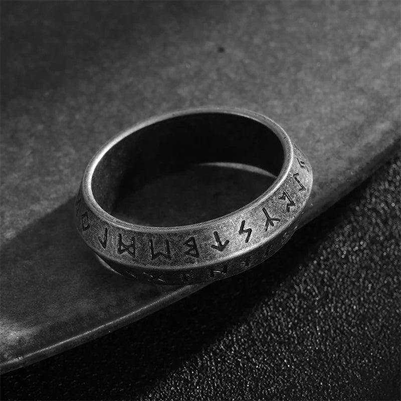 New Vintage Nordic Viking Rune Ring for Men Women Simple Stainless Steel Viking Odin Letter Ring Retro Amulet Jewelry Gifts