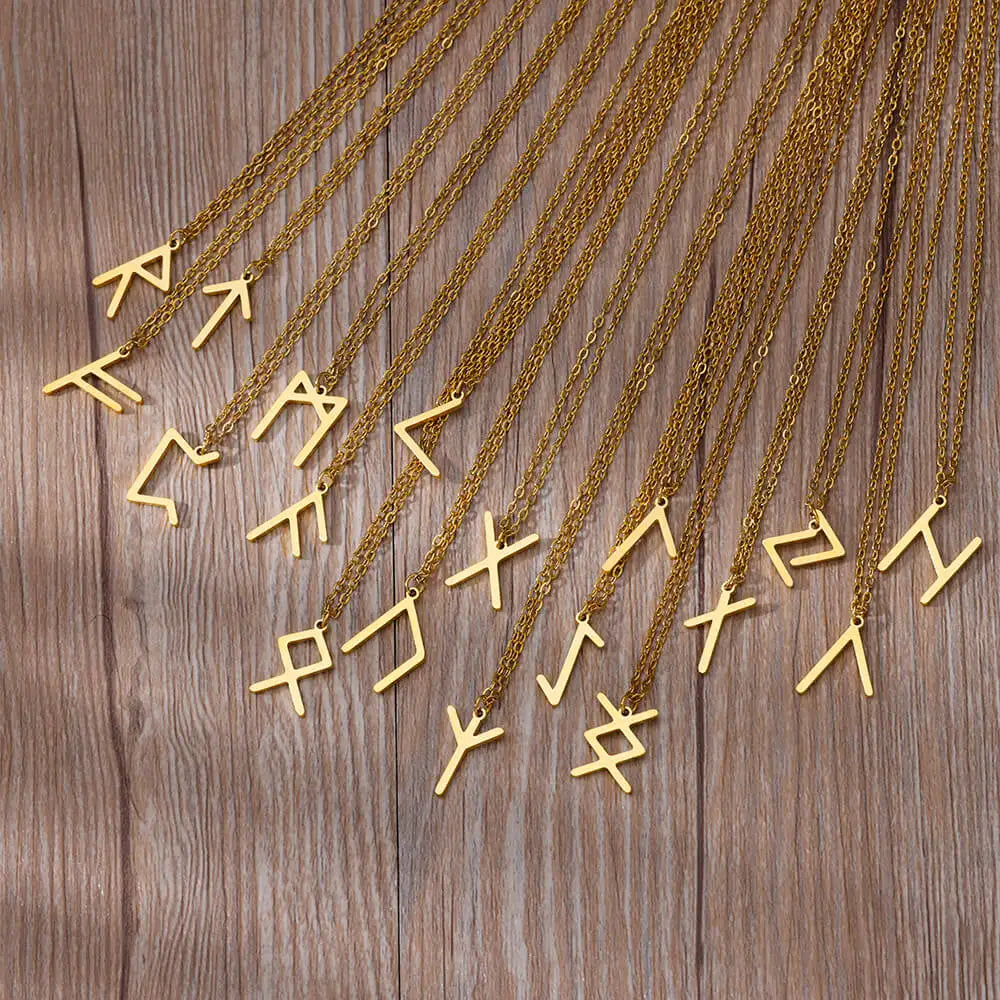 Viking Petite Rune Layering Necklace Elder Futhark Runes Feminine Delicate Norse Runic Pendants Minimalist Jewelry for Women