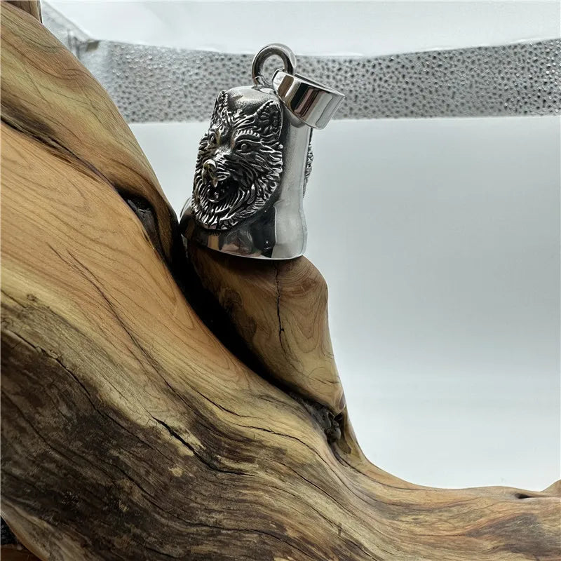 Vikings Wolf Necklace 316L Stainless Steel Jewelry Punk Biker Polishing Bell Man Pendant