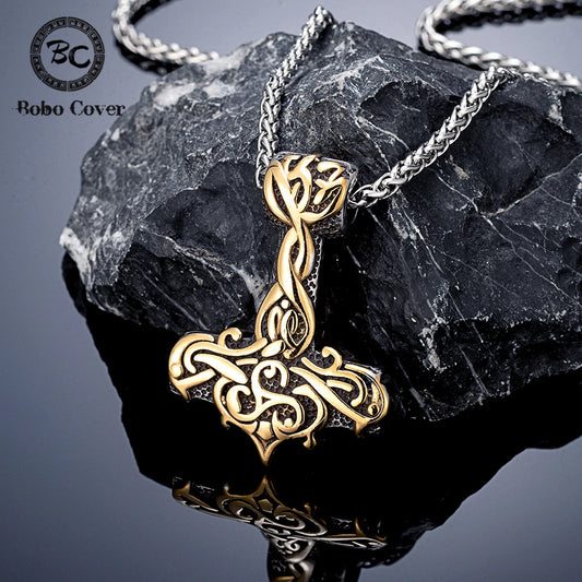 Vintage Norse Mythology Thor's Hammer Necklace Men Punk Stainless Steel Vikings Anchor Pendant Mjolnir Runes Amulet Male Jewelry