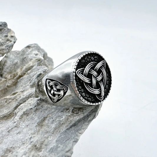 Vikings Style Solid Ring 316L Stainless Steel Jewelry  Punk Fashionable Round Celtic Knot Ring Size 7-13