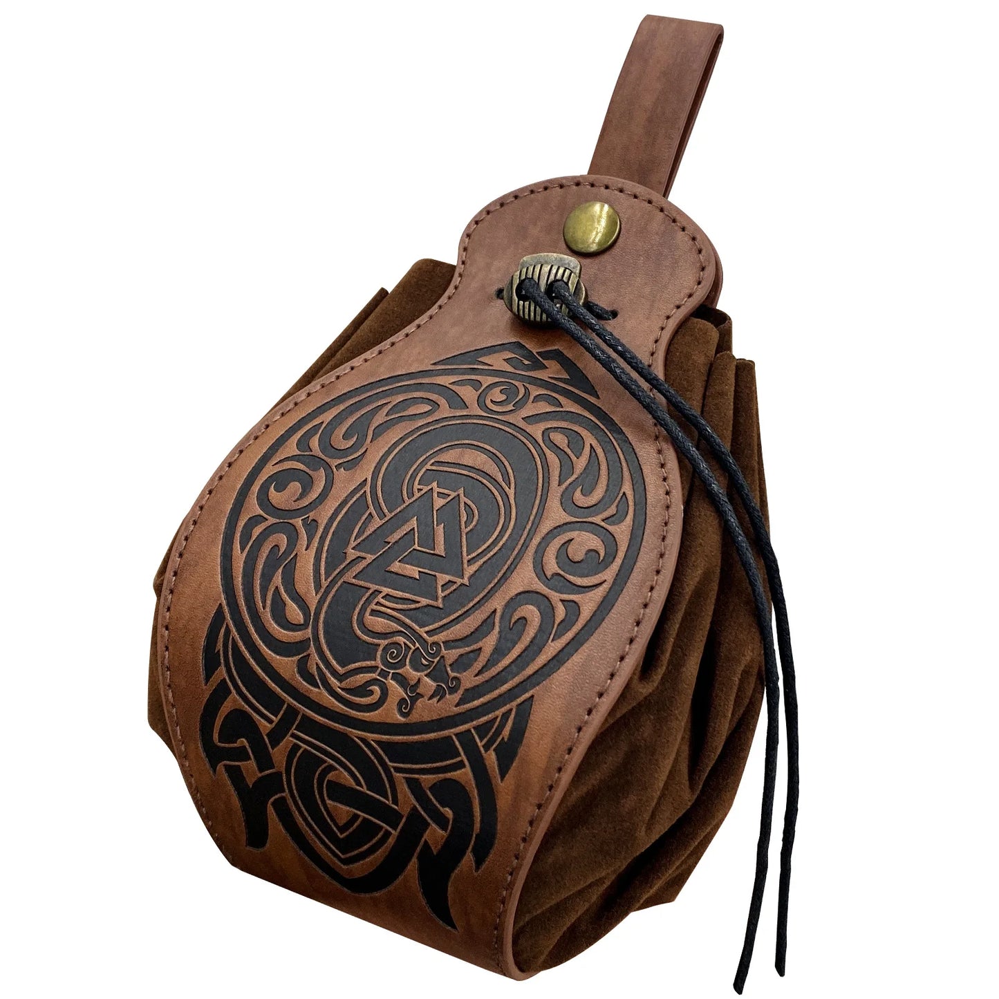 Vikings Rune Pouch String Coins Drawstring Bag Costume Vintage Halloween Accessory Leather Suede Medieval Loop Belt Kit Adult
