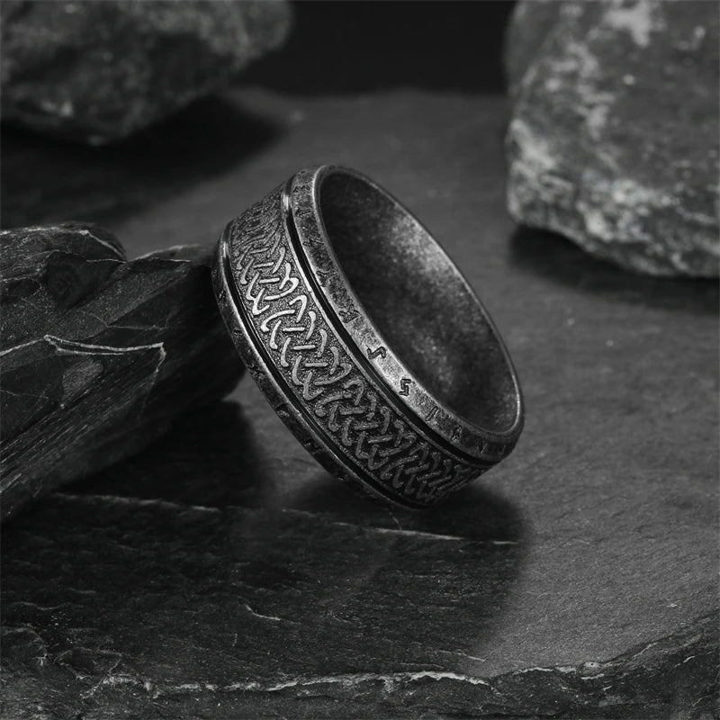 New Vintage Nordic Viking Rune Ring for Men Women Simple Stainless Steel Viking Odin Letter Ring Retro Amulet Jewelry Gifts