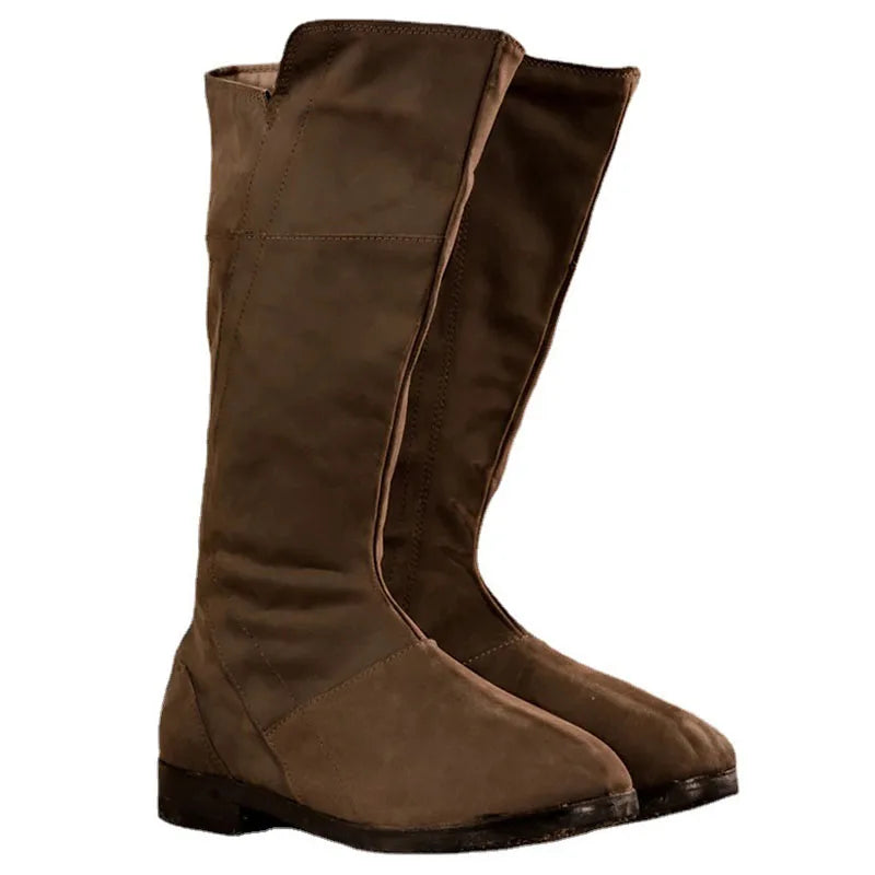 Medieval Viking New Men's Round Head High Boot 2023 Vintage PU Material Warm Long Sleeve Men's Boot