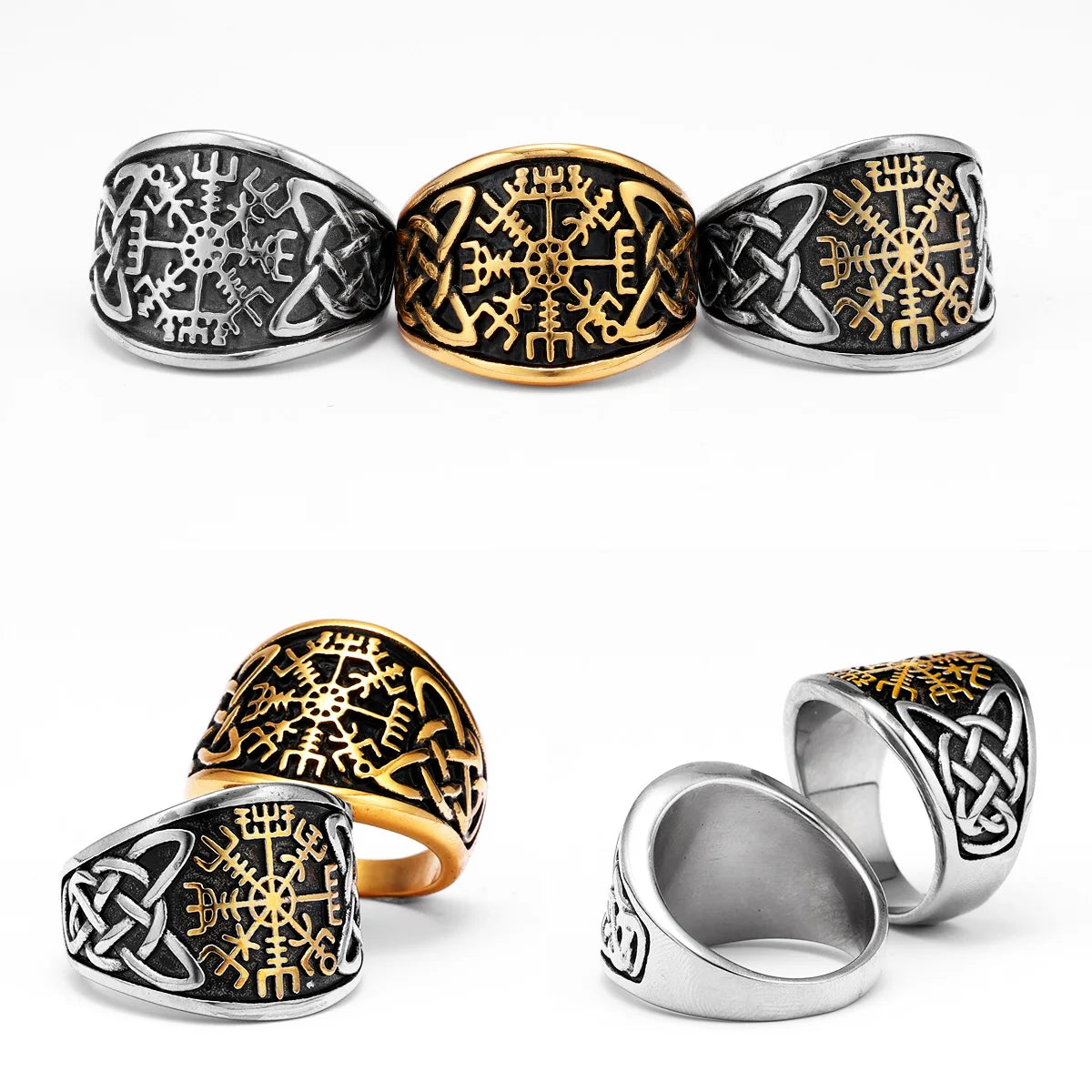Viking Compass Celtic Knot Men Rings Stainless Steel Women Jewelry Vintage Punk Cool Stuff Fashion Accessories Gift Wholesale