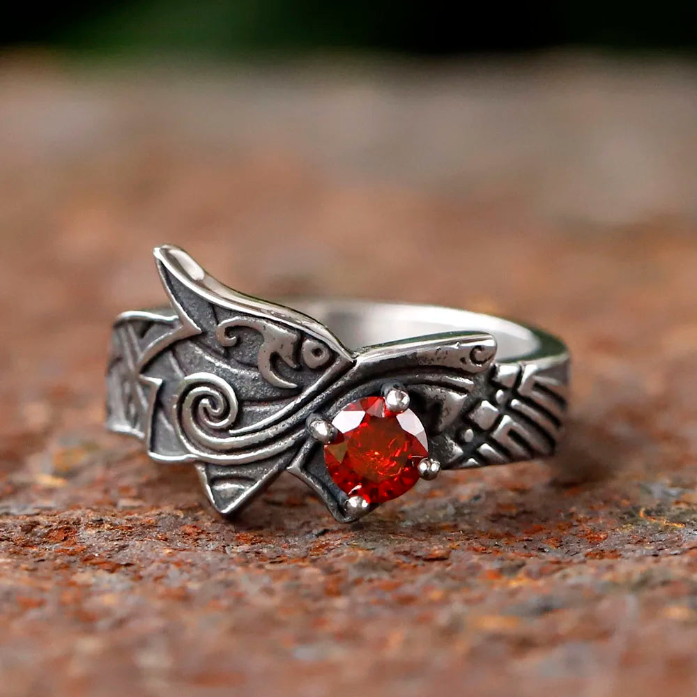 2024 new Stainless Steel Viking  Dragon Ring with Red zircon Men's Fashion Vintage Animal Dragon Ring Viking Jewelry Gift