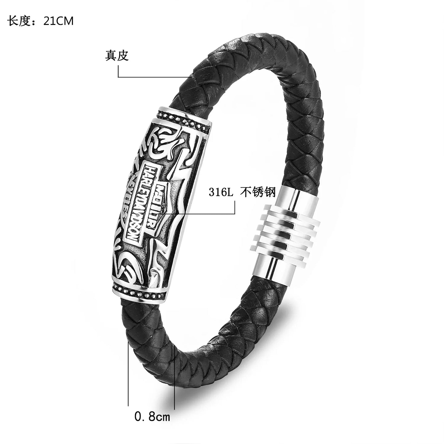 Fashion Bracelet Viking Bracelet For Men Hand Bracelets Woven Stainless Steel Word Bead Jewelry Leather Set Bracelet For Man