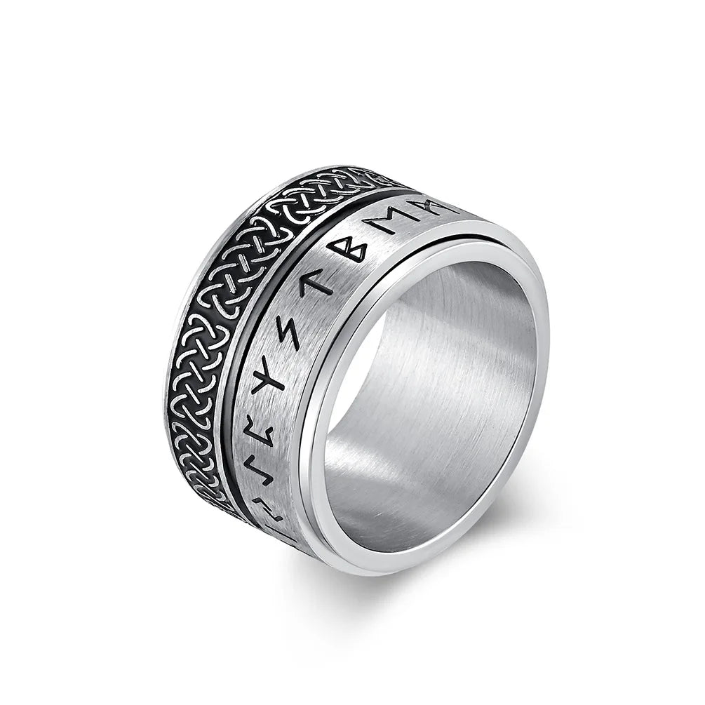 Scandinavian Viking Text Celtic Knot Rotatable Stainless Steel Rotating Ring Men's Domineering Personalized Finger Ring