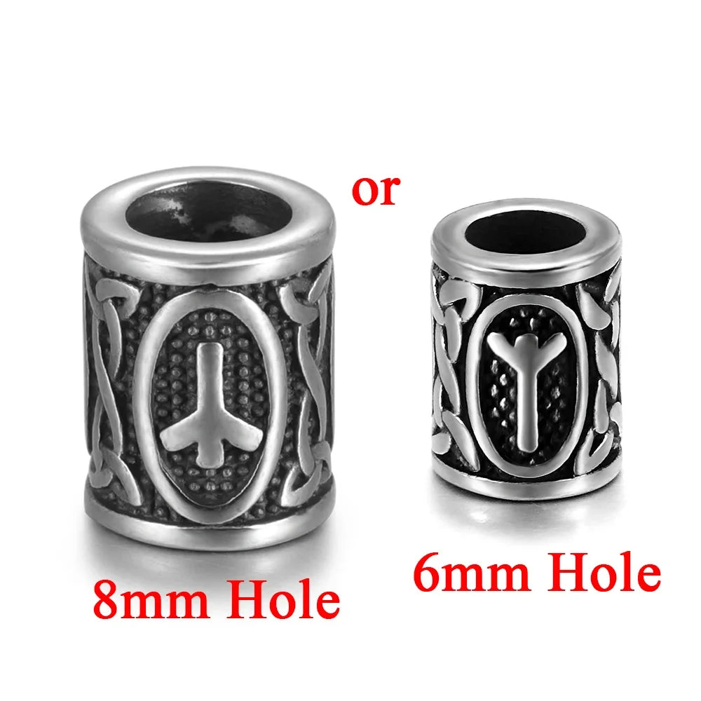 Stainless Steel Viking Rune Beads Hair Beard Lanyards Paracord Bead Jewelry Bracelet Components Jewellery Making DIY Accessories