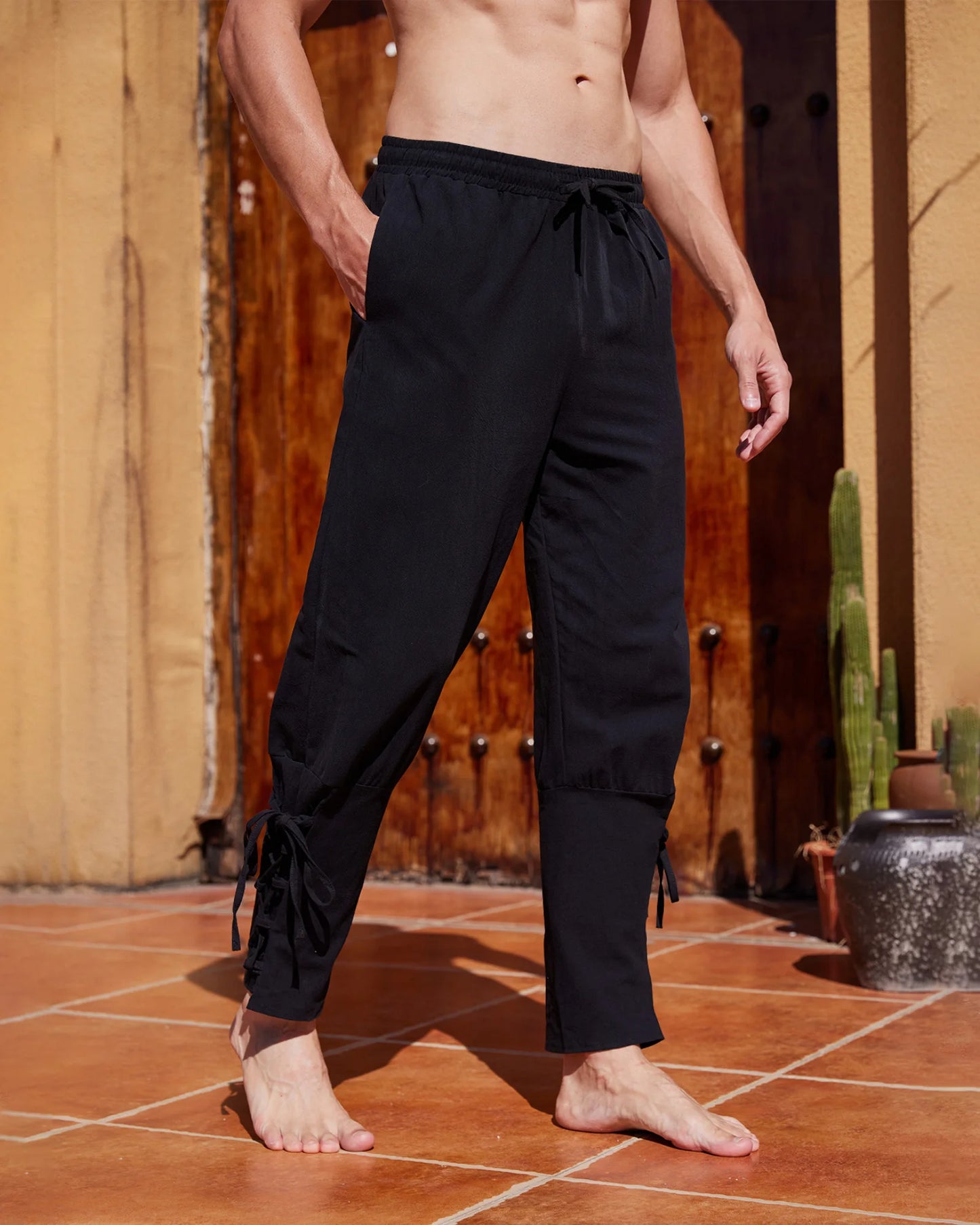 Men's  Halloween Costume  Pants Medieval Viking Pirate Cosplay Pants Renaissance Trousers for Adult With Pocket