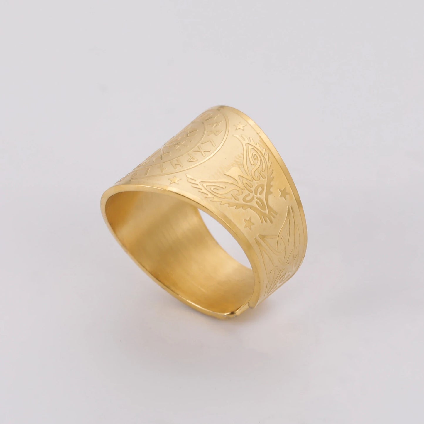 LIKGREAT Viking Compass Vegvisir Ring Helm of Awe Nordic Rune Scandinavian Amulet Stainless Steel Jewelry New Year Gift