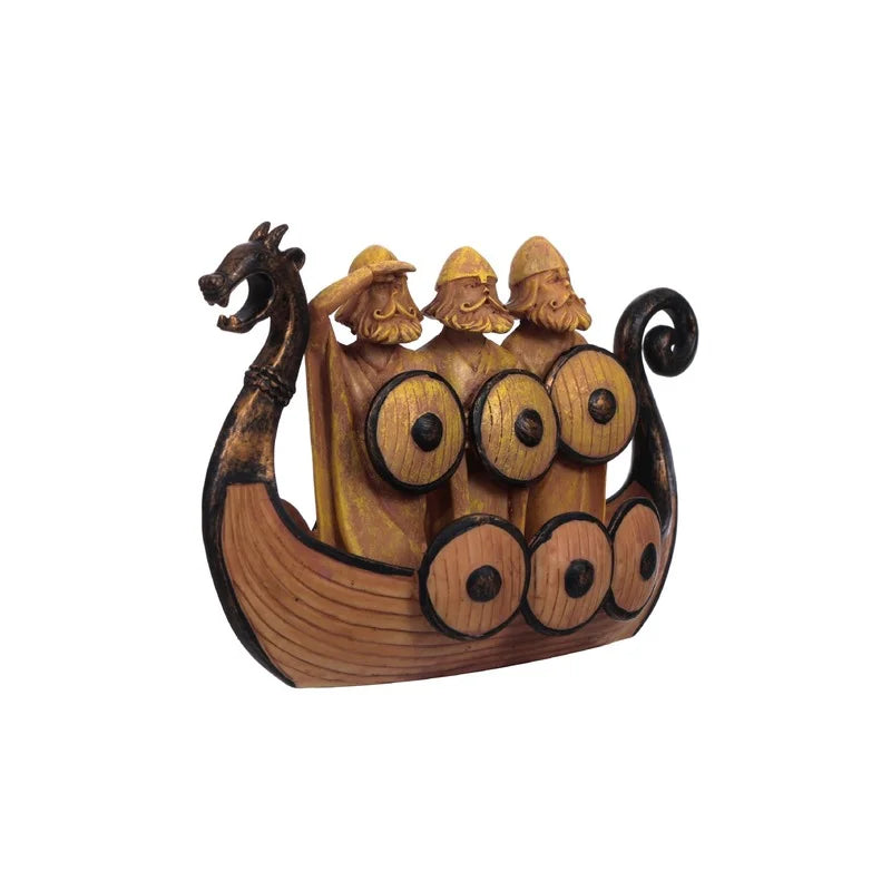 Viking Ship Soldier Resin Craft Soldier Shield Dragon Boat Creative Painted Home Retro Decoration Figurine  Antique Home Decor