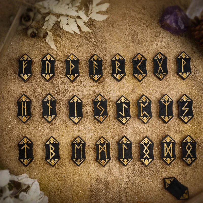 Wooden Rune Stone Set 25pcs Viking Norse Divination Kit with Guide Book Velvet Bag Spiritual Runes Beginners Meditation Ritual