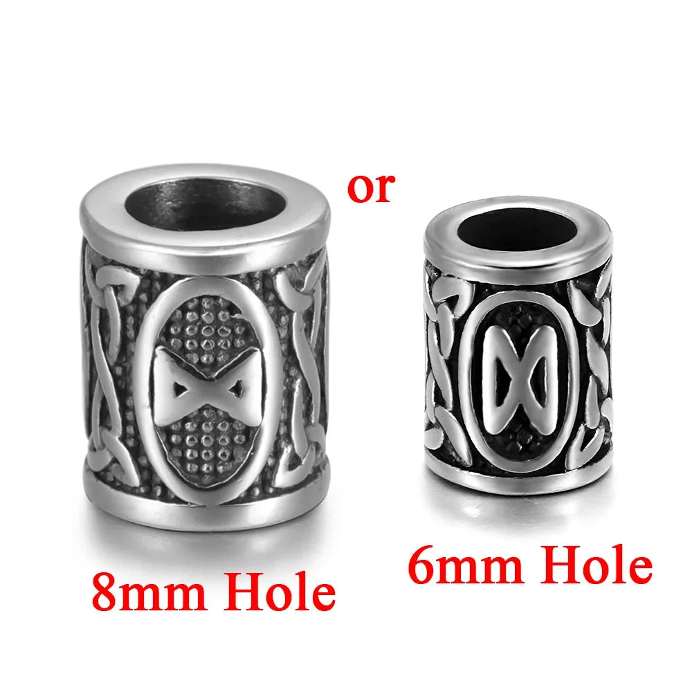 Stainless Steel Viking Rune Beads Hair Beard Lanyards Paracord Bead Jewelry Bracelet Components Jewellery Making DIY Accessories