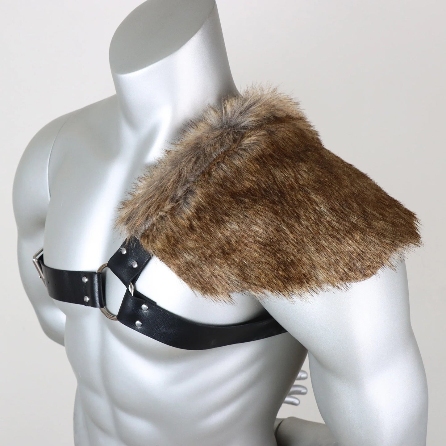 UYEE Man  Medieval Viking Fur Wrap Drape Shawl Barbarian Shoulder Cowl Mantle with Chest Belt Fur Capelet for Viking