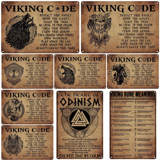 1pc Vintage Viking Metal Signs Wolf Viking Code Home Bedroom Kitchen Bathroom Bar Office Various Scenes Wall Decor 8x12 Inch