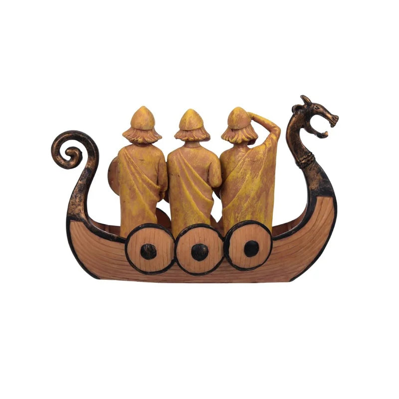 Viking Ship Soldier Resin Craft Soldier Shield Dragon Boat Creative Painted Home Retro Decoration Figurine  Antique Home Decor