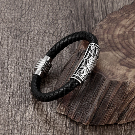 Fashion Bracelet Viking Bracelet For Men Hand Bracelets Woven Stainless Steel Word Bead Jewelry Leather Set Bracelet For Man