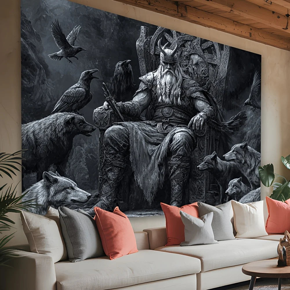 Viking Warrior Tapestry - Majestic Wall Hanging with Ravens and Wolves for Bedroom and Living Room Decor, Perfect Gift