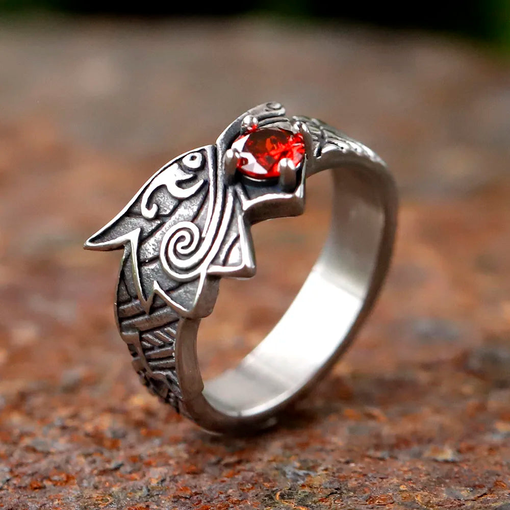 2024 new Stainless Steel Viking  Dragon Ring with Red zircon Men's Fashion Vintage Animal Dragon Ring Viking Jewelry Gift