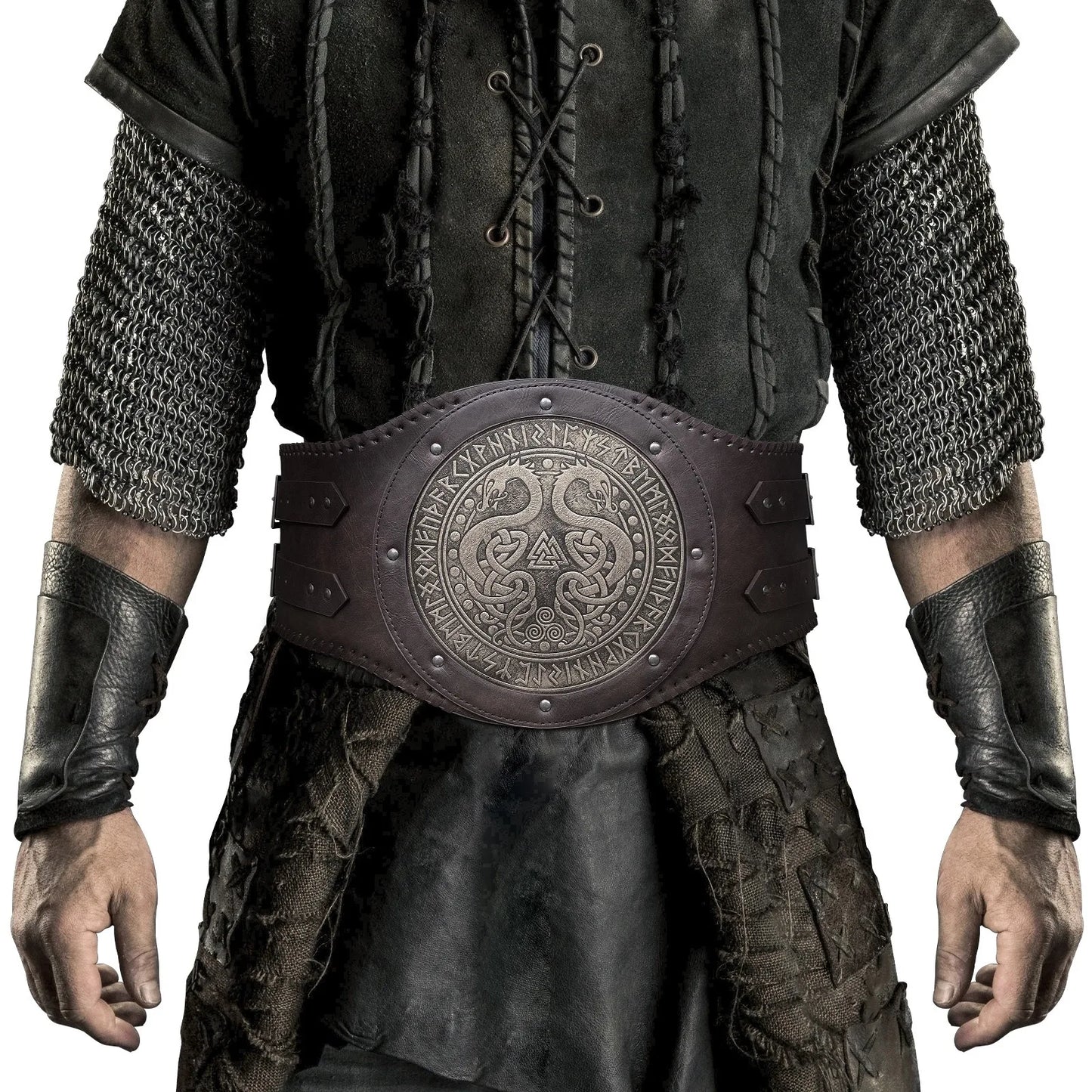 Viking style wide embossed PU leather belt with medieval Nordic style Renaissance knight armor waist belt accessory suitable f