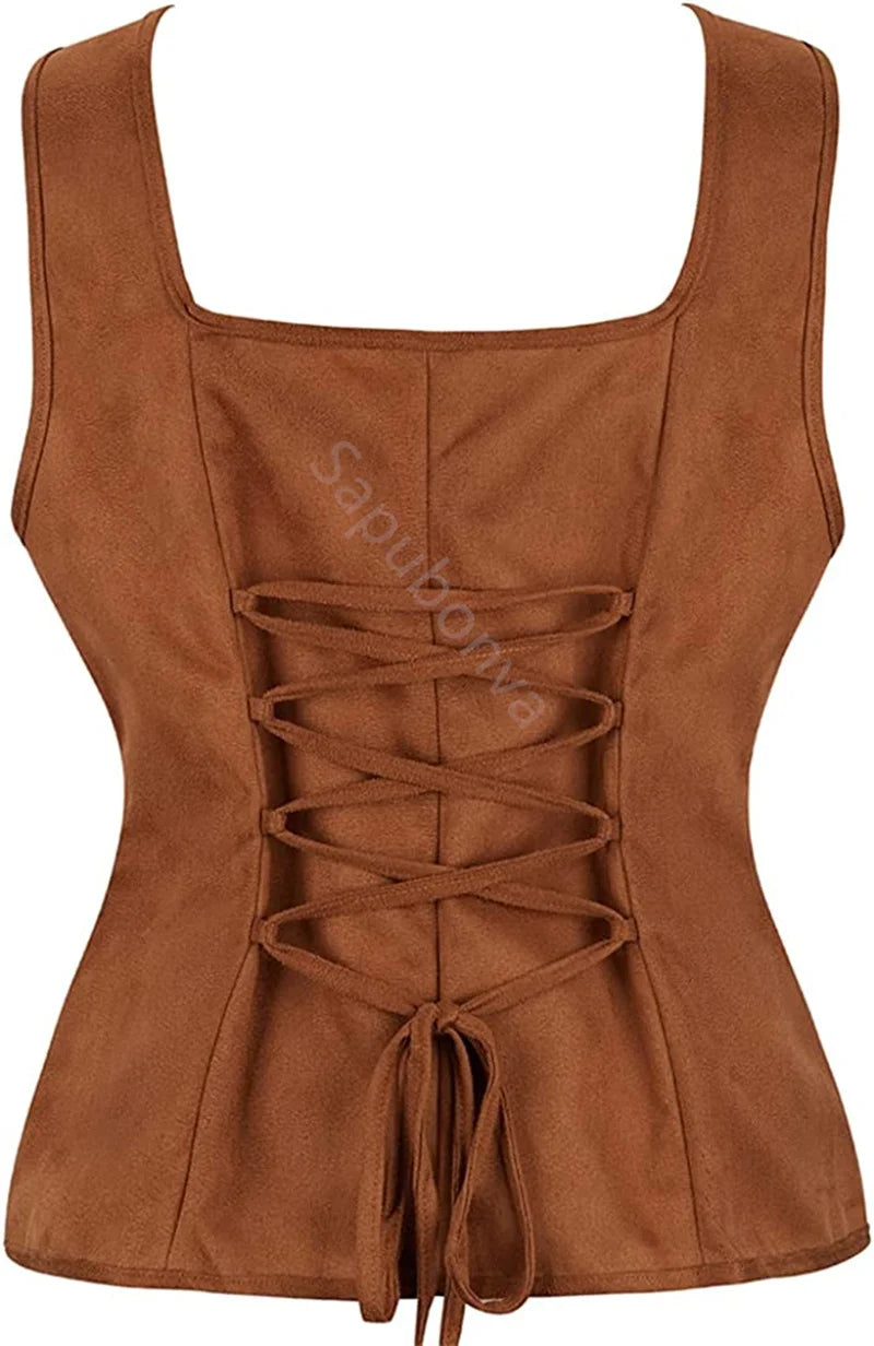 Sapubonva Pirate Renaissance Costumes for Women Steampunk Pirate Vest Viking Costume Bodice Vest Medieval Corset Halloween