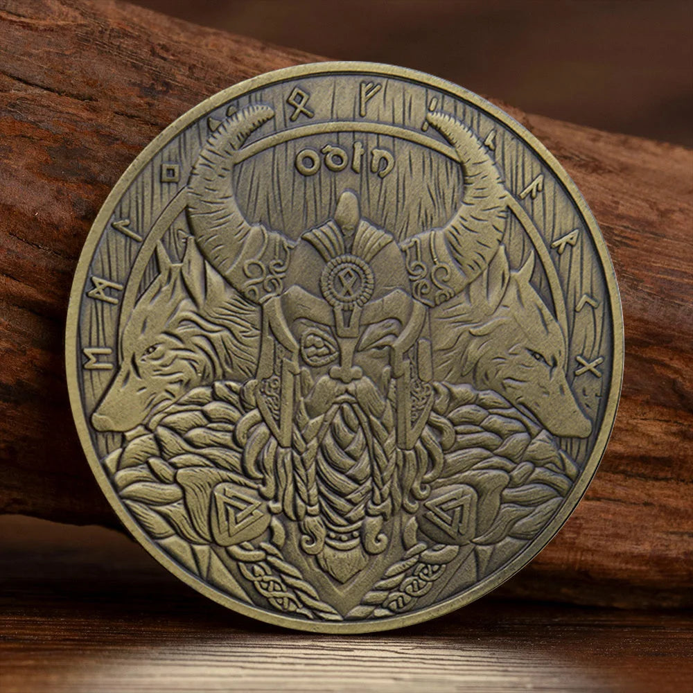 Viking Symbol Commemorative Coin Norwegian Odin Mythological Warrior Collectible Coin Nordic Souvenir Badge