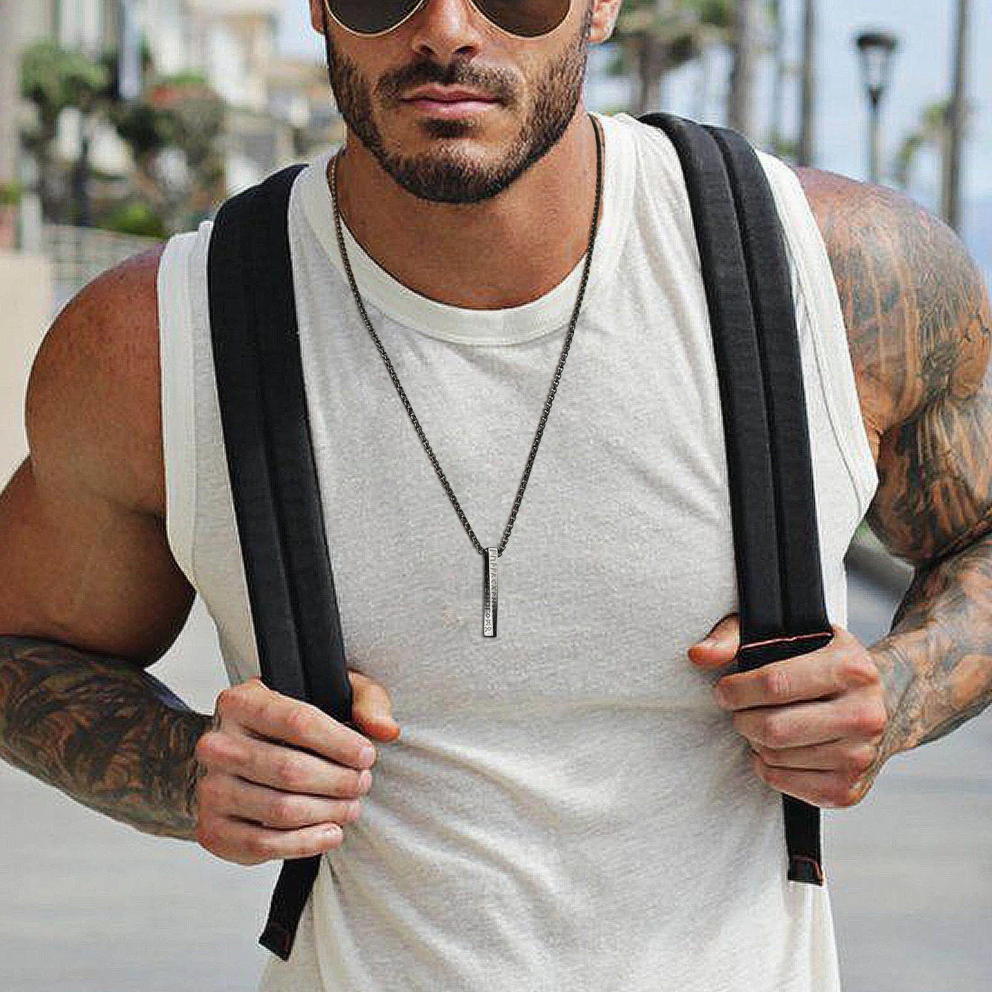 Viking Runes Necklaces For Men Boys, Antique Stainless Steel Jewelry Mobius Bar Pendant Necklaces,norse Viking Odin Gift