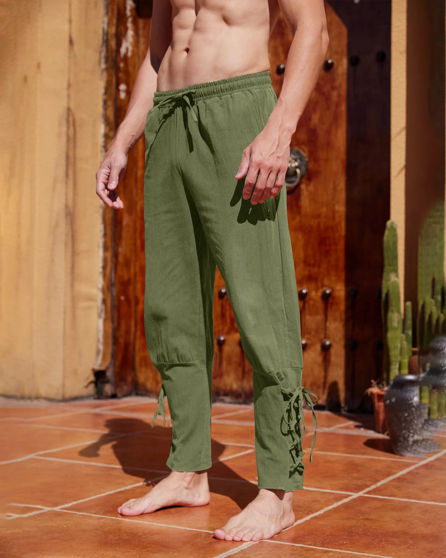 Men's  Halloween Costume  Pants Medieval Viking Pirate Cosplay Pants Renaissance Trousers for Adult With Pocket