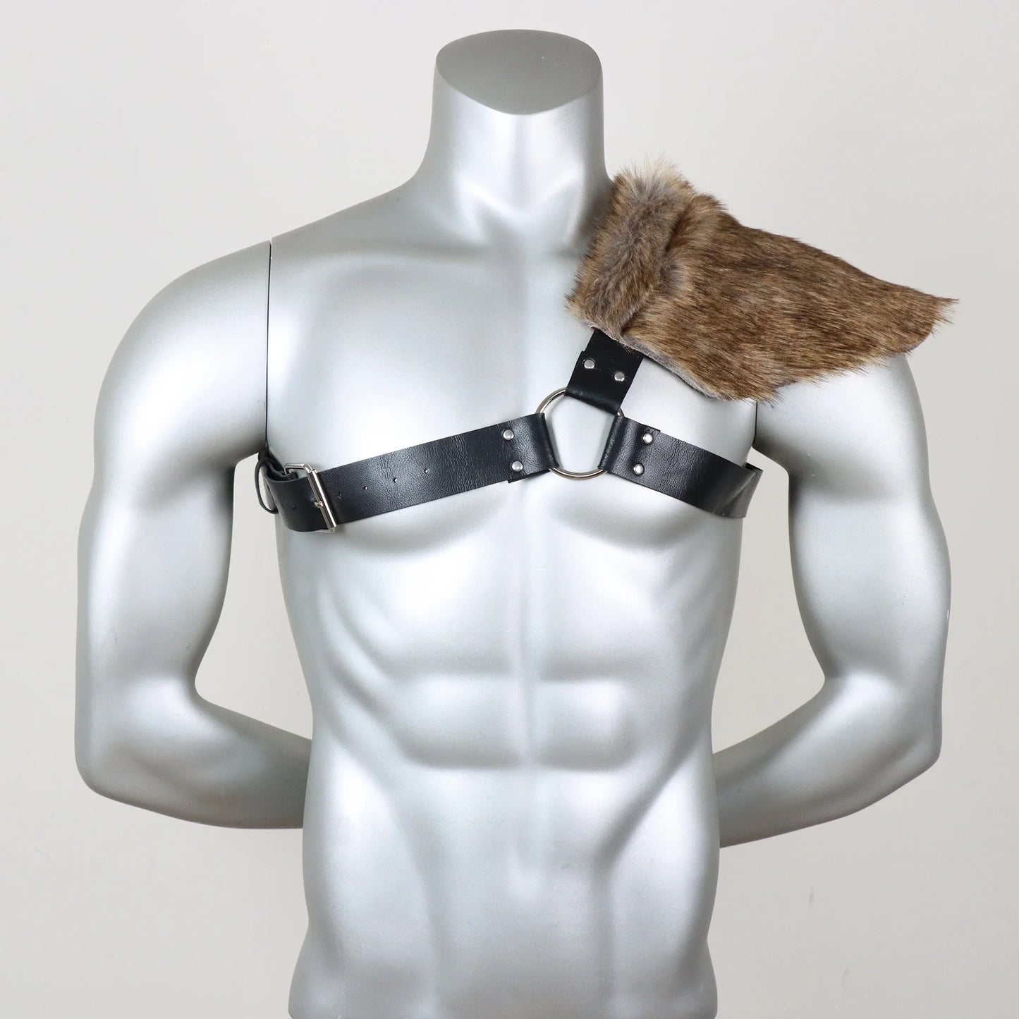 UYEE Man  Medieval Viking Fur Wrap Drape Shawl Barbarian Shoulder Cowl Mantle with Chest Belt Fur Capelet for Viking