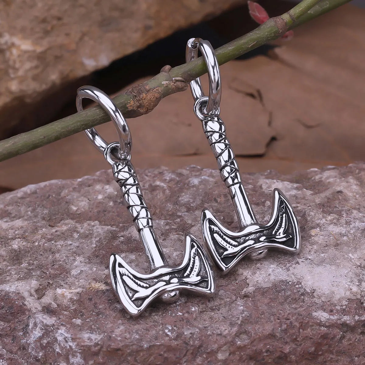 Stainless Steel Vikings Warrior Weapon Axe Drop Earrings Scandinavian Celtic Knot Rune Amulet Dangle Earrings Jewelry Gift