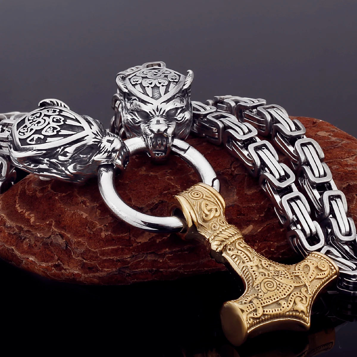 Black Mjolnir Fenrir chain gold silver