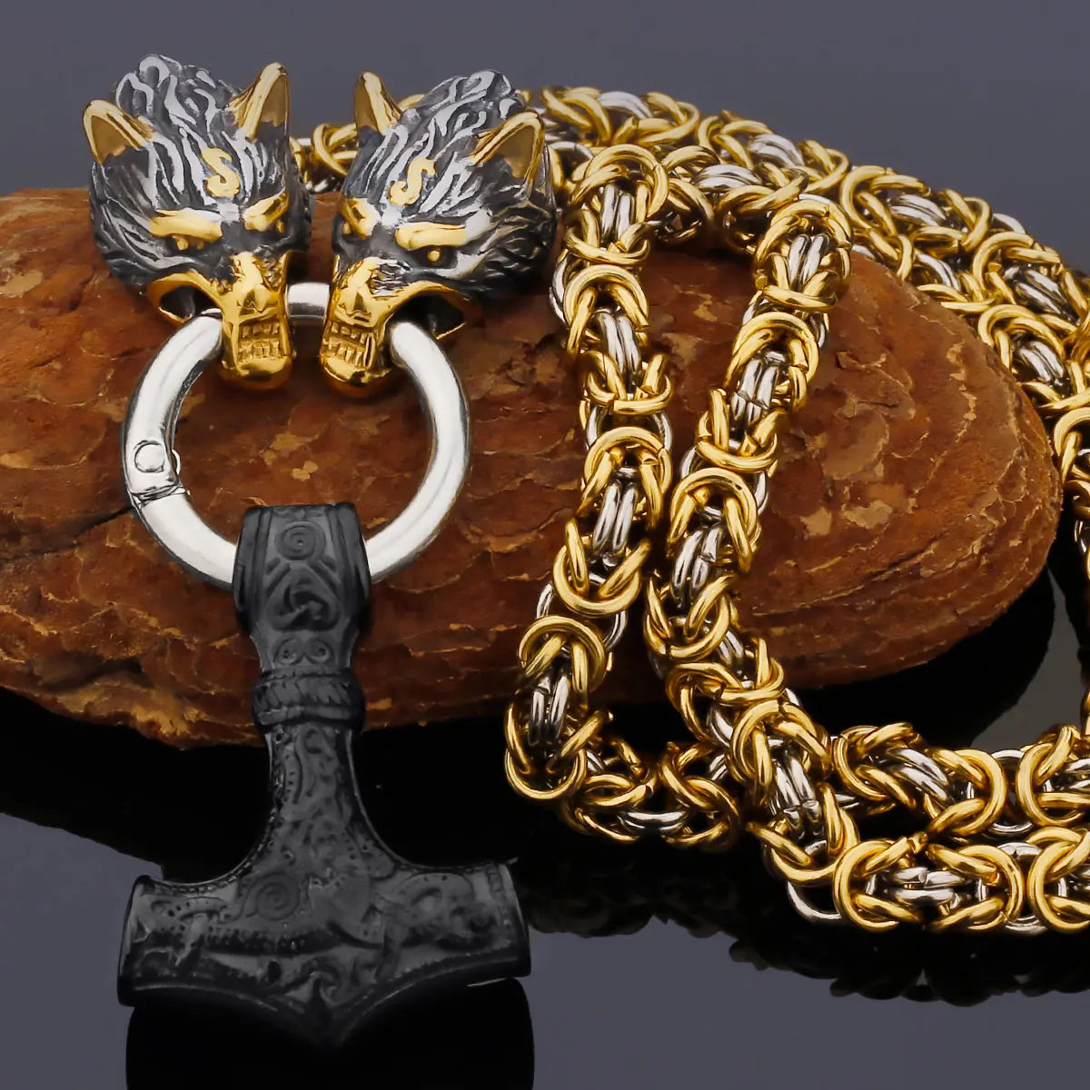 Black Mjolnir Fenrir chain gold silver