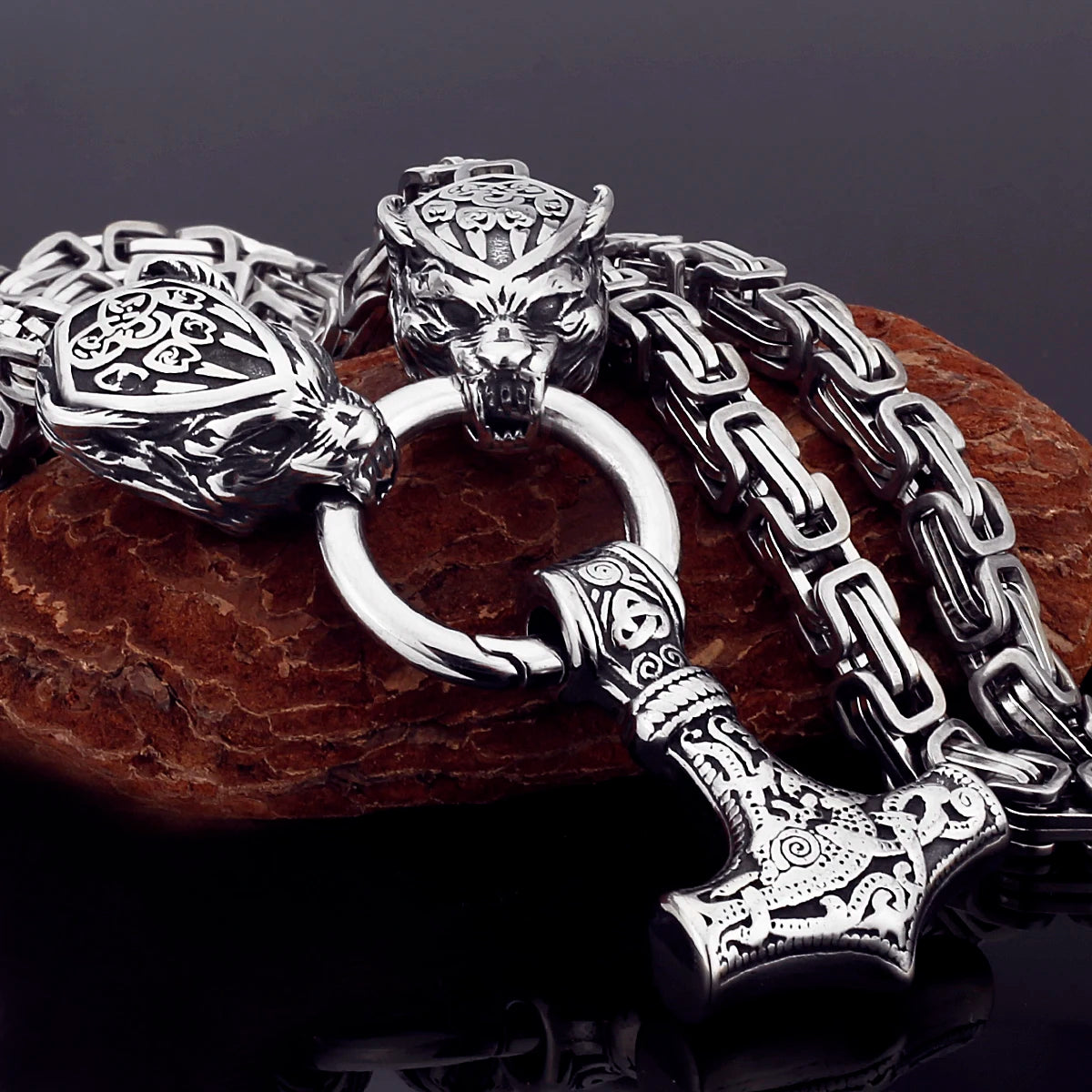 Black Mjolnir Fenrir chain gold silver