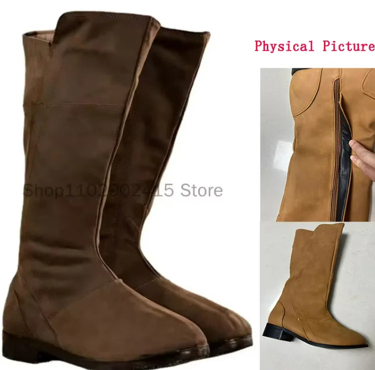 Medieval Viking New Men's Round Head High Boot 2023 Vintage PU Material Warm Long Sleeve Men's Boot