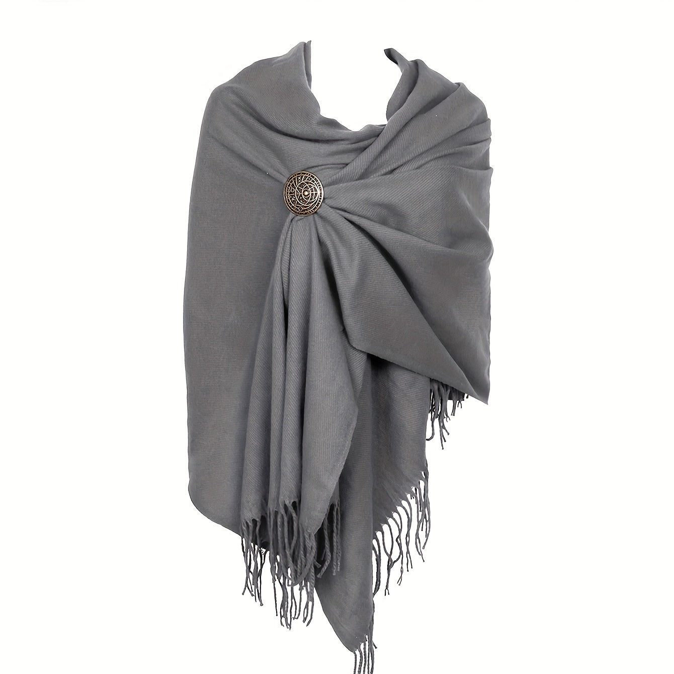 L'VOW Authentic Red Medieval Half Shoulder Cape with Viking Brooch - Durable Polyester, Fringe Detail, Perfect for Men & Women Halloween Cosplay & Renaissance Fairs, Halloween Costumes